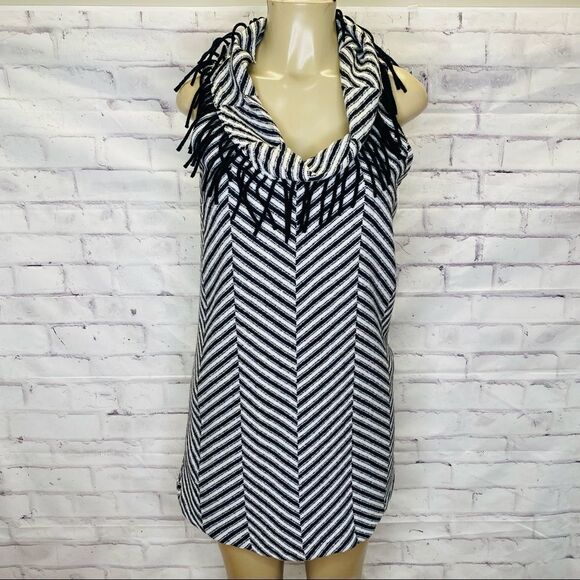 Anthropologie  Corey Lynn Calter stripe wool dress with a cowl neck and fringe - Picture 1 of 10